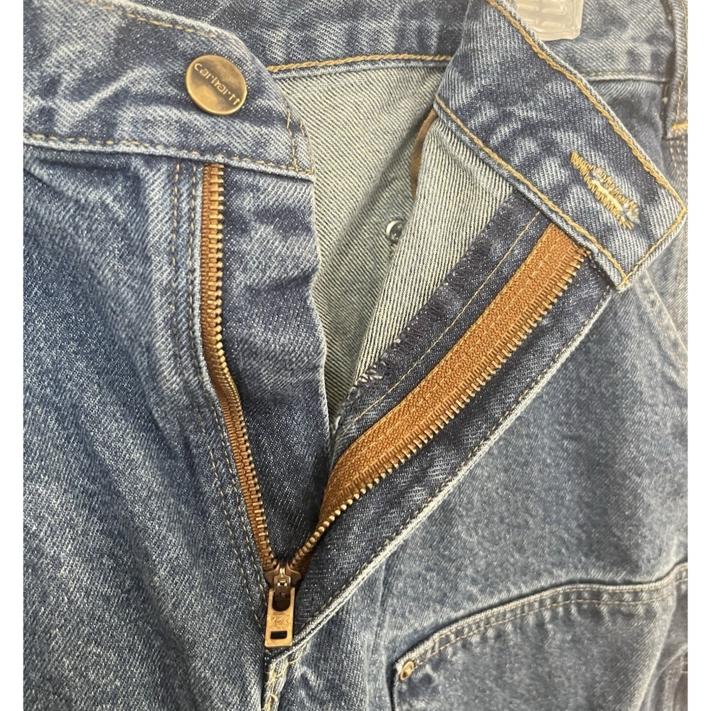 Vintage Carhartt Double Knee Carpenter Pants Mens 36x32 Painted Faded Denim - Picture 7 of 16